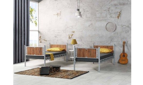 Efes Metal Ahşap Tek Kişilik Ranza 90*190 cm (Krem)