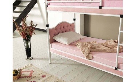 Melisa Metal Ahşap Ranza 90*200 cm (Pembe)