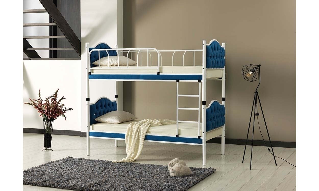 Melisa Metal Ahşap Ranza 90*200 cm (Mavi)