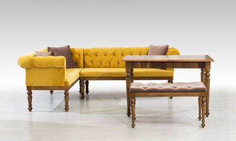 Chester XL Ekbank+ Masa+Puf+Yastık (Ceviz)