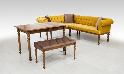 Chester XL Ekbank+ Masa+Puf+Yastık (Ceviz)