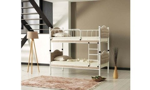 Melisa Metal Ahşap Tek Kişilik Ranza 90*190 cm (Krem)