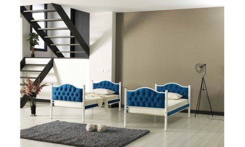 Melisa Metal Ahşap Tek Kişilik Ranza 90*190 cm (Mavi)