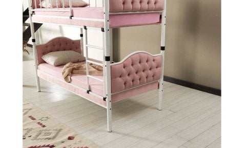 Melisa Metal Ahşap Tek Kişilik Ranza 90*190 cm (Pembe)