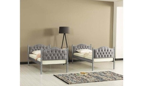 Melisa Metal Ahşap Tek Kişilik Ranza 90*190 cm (Gri)