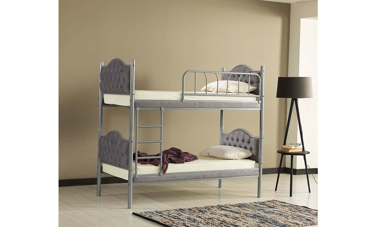 Melisa Metal Ahşap Tek Kişilik Ranza 90*190 cm (Gri)