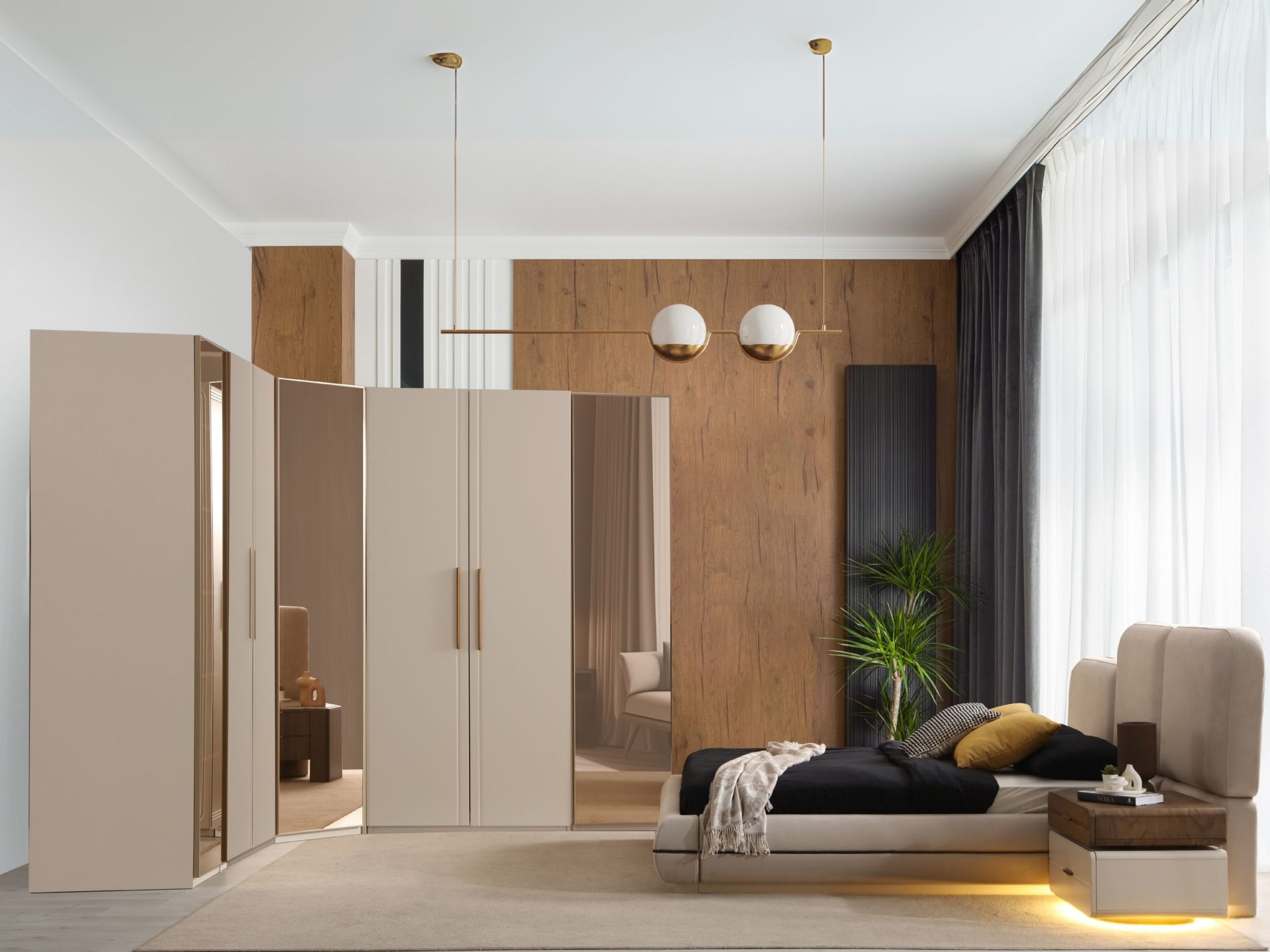 Valencia Köşe Dolaplı Yatak Odası ( Ahşap kapaklı )