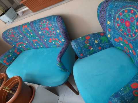 Etnik Desen TurkuazÇay Seti İkili Koltuk (Balkon, Salon, Cafe, Ofis)