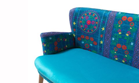 Etnik Desen Turkuaz Çay Seti Tekli Koltuk, Berjer (Salon, Balkon, Cafe Ofis)
