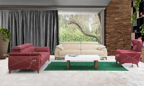 Oscar Modern Koltuk Takımı (3+3+1+1 Bordo-Krem)