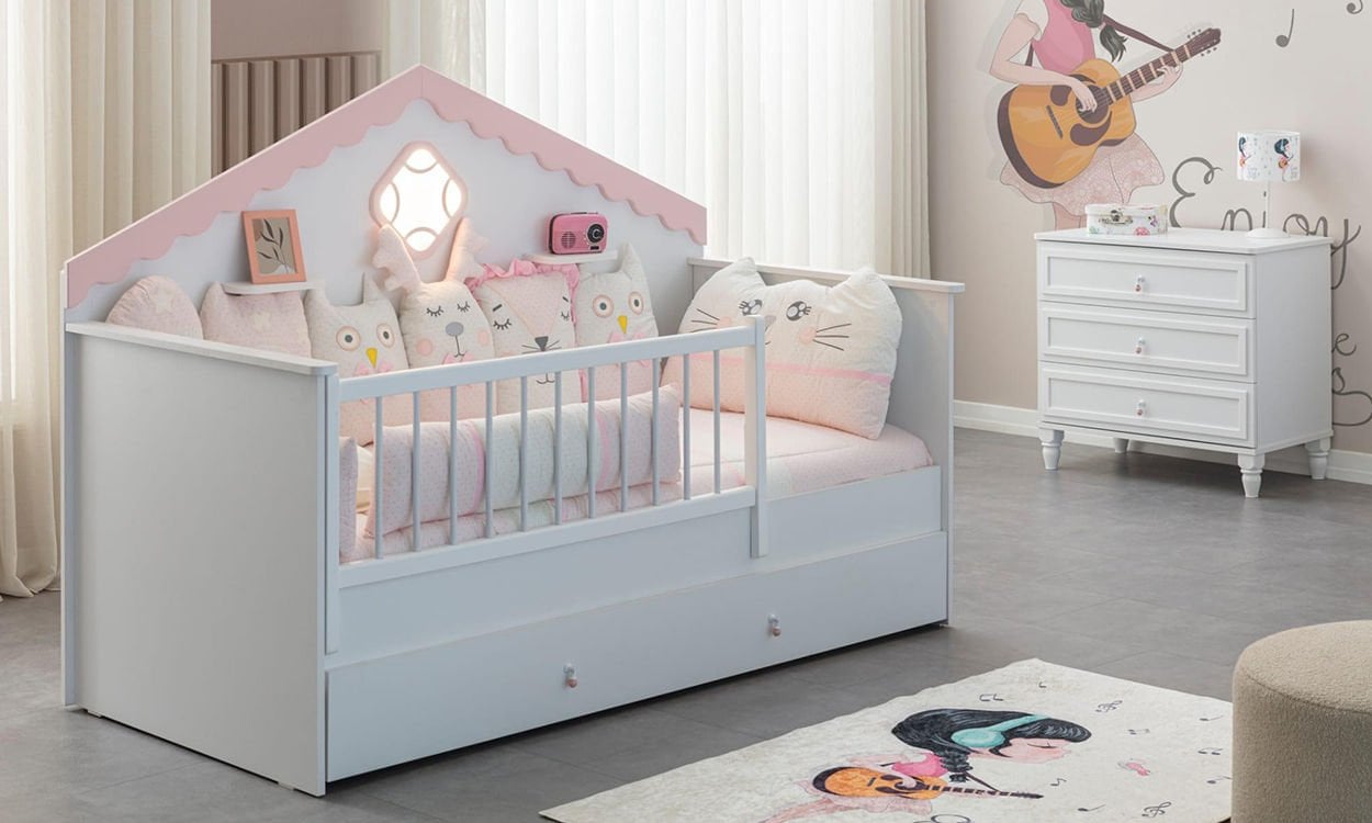 Royal Çocuk Odası Pembe Montessori Yavrulu Karyola