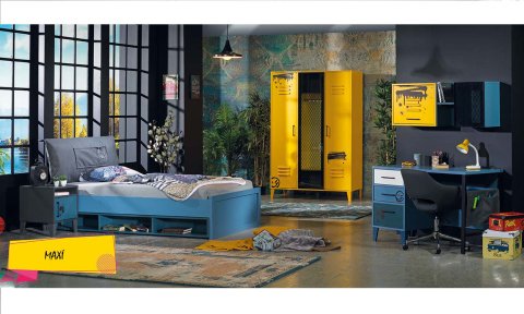 Maxi Genç Odası Takımı (120*200 cm Yavru Karyola* Dolap * Komodin)(Sarı)