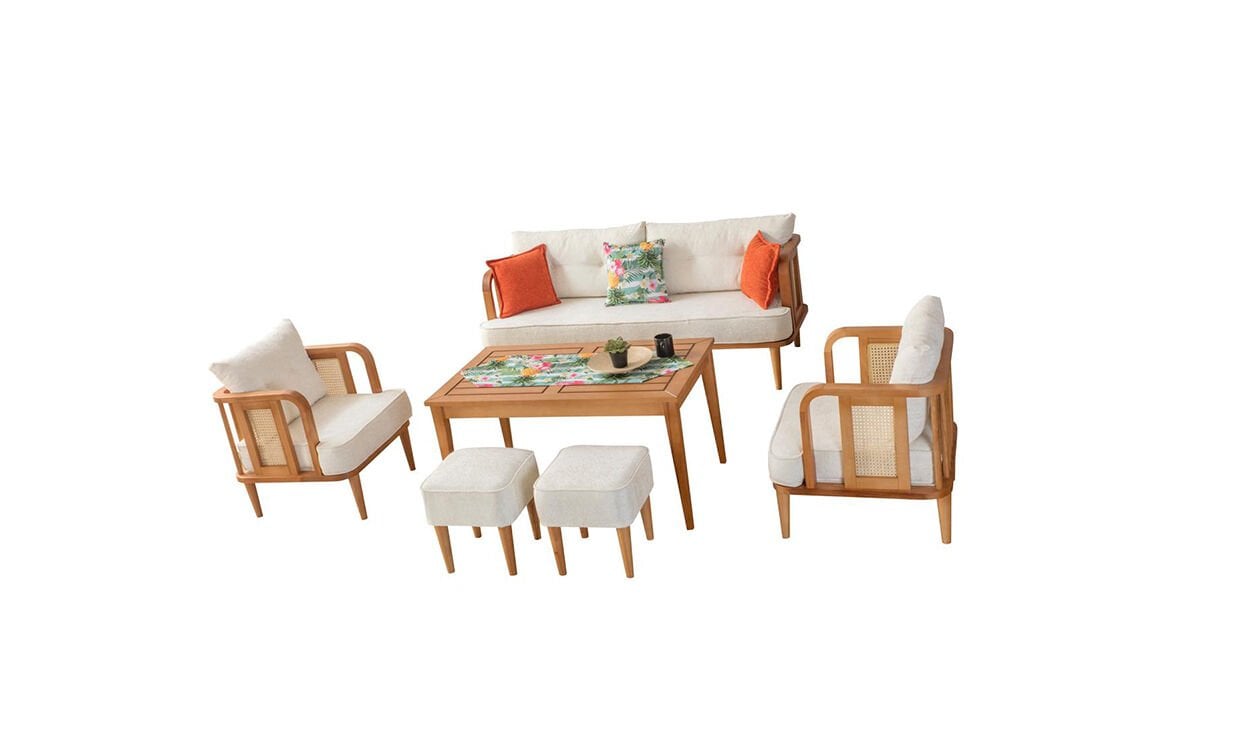 Flora Bahçe Mobilyası (Salon, Balkon, Cafe, Ofis) 3+1+1+Masa+2 Puf