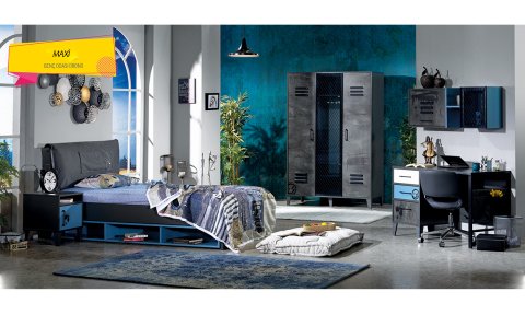 Maxi Genç Odası 120*200 cm Başlıklı Yavrulu Karyola (Siyah)