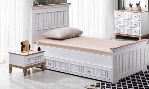 Tarz Genç Odası Takımı (3 Kapılı Dolap, Komodin, 100*200 cm Başlıklı YavruluKaryola)