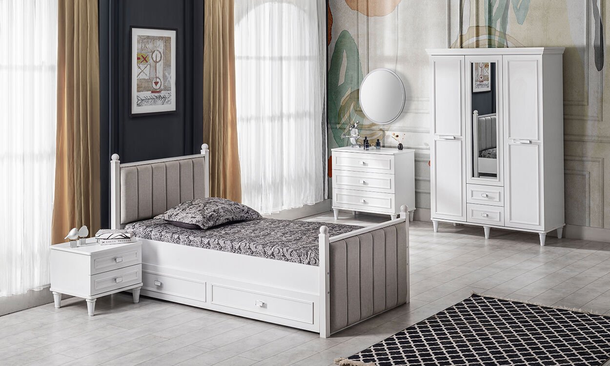 Lotus Genç Odası Takımı (3 Kapılı Dolap+Komodin,+100*200 cm Başlıklı Yavrulu Karyola)