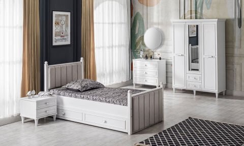 Lotus Genç Odası Takımı (3 Kapılı Dolap+Komodin,+100*200 cm Başlıklı Yavrulu Karyola)