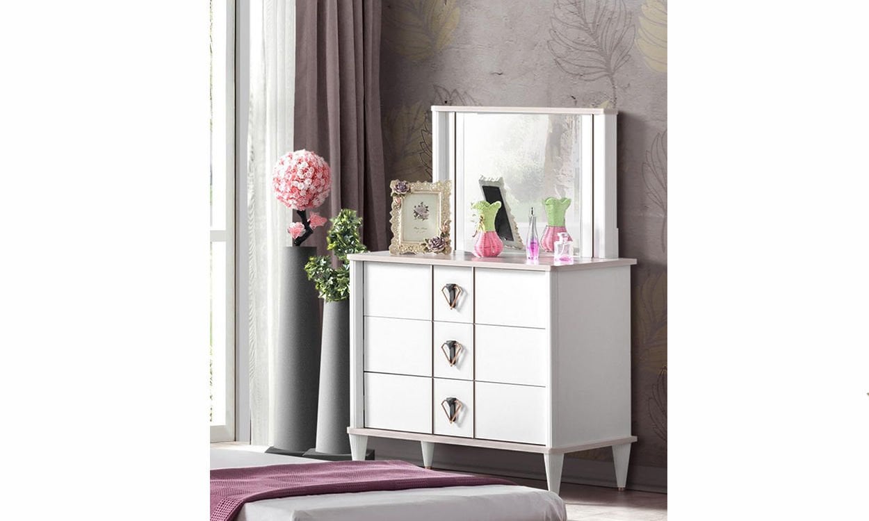 Florya Genç Odası Aynalı Şifonyer(Pembe)