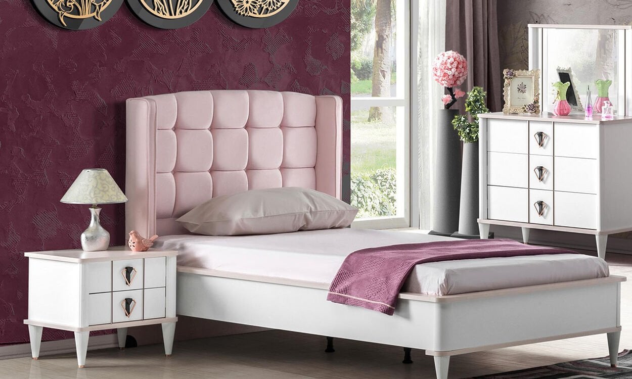 Florya Genç Odası 100*200 Başlıklı Baza(Pembe)