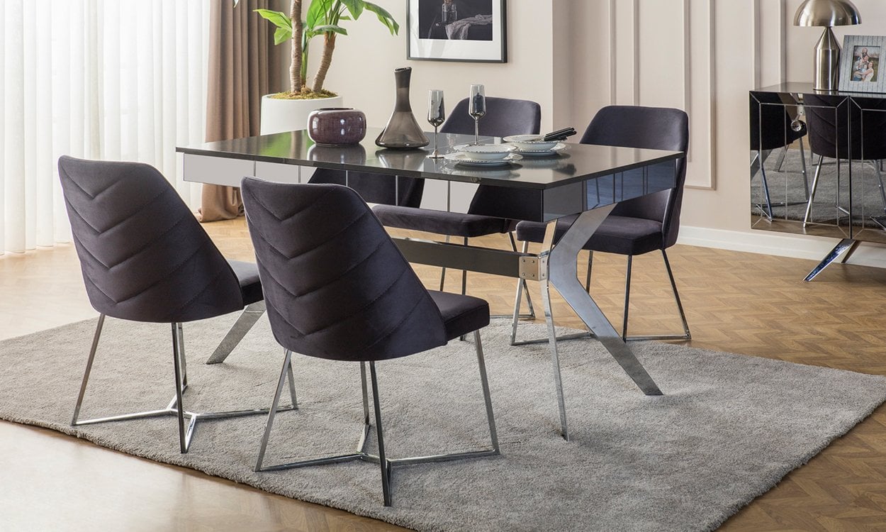 Lexus Yemek Masası ve 6 Sandalye (Gri-Antrasit)