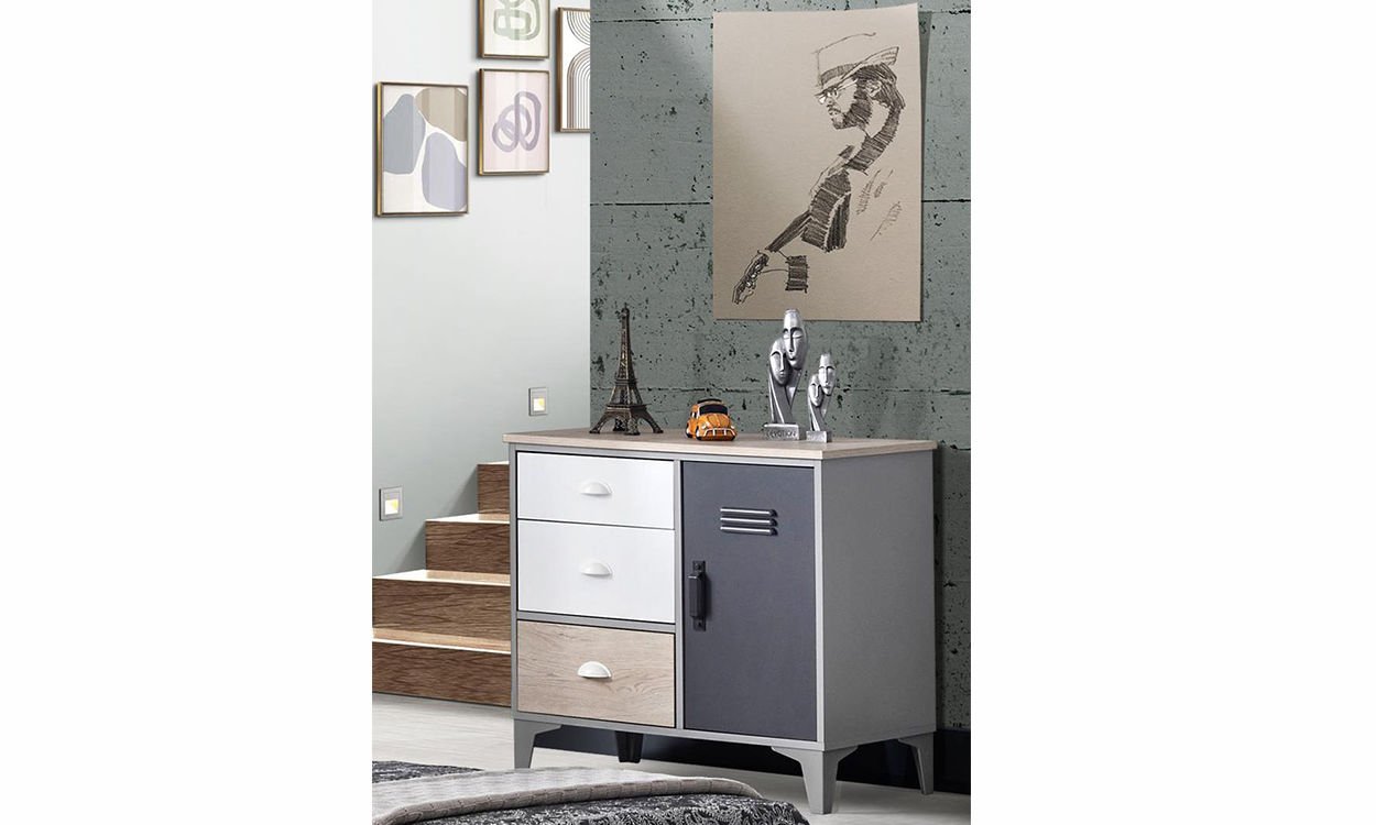 Lego Antrasit Genç Odası Aynalı Şifonyer