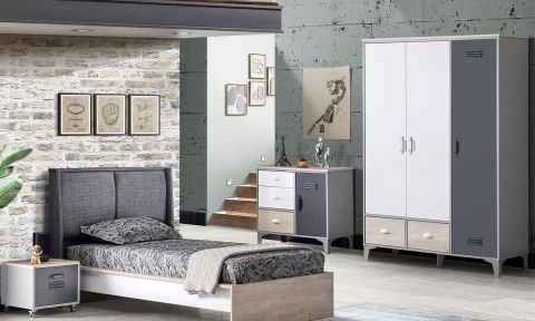 Lego Antrasit Genç Odası Aynalı Şifonyer