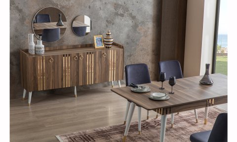 Lotus Ceviz Yemek Masası ve 6 Sandalye