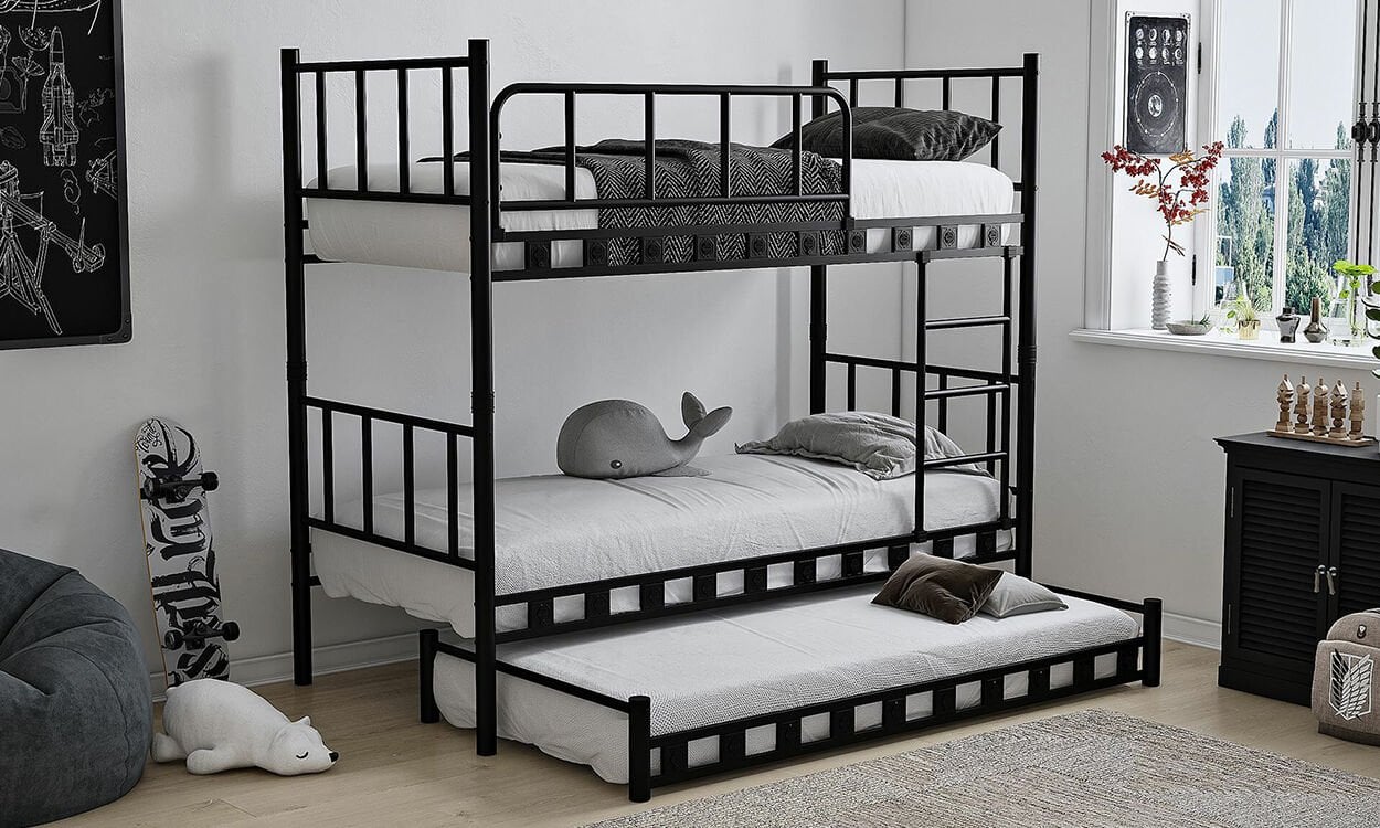 Bono 90*200 cm Tek Kişilik Siyah Ferforje Metal Yavrulu Ranza