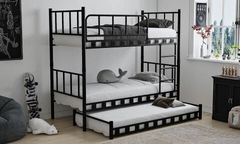 Bono 90*200 cm Tek Kişilik Siyah Ferforje Metal Yavrulu Ranza