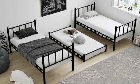 Bono 90*200 cm Tek Kişilik Siyah Ferforje Metal Yavrulu Ranza