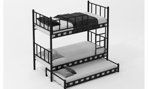 Bono 90*200 cm Tek Kişilik Siyah Ferforje Metal Yavrulu Ranza