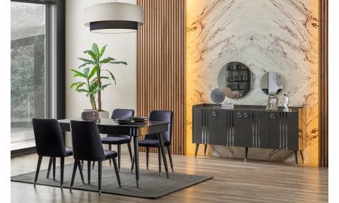 Lotus Antrasit Yemek Odası Takımı