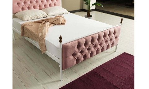 Pedesa Metal Ferforje Çift Kişilik Karyola 140*190 cm (Pembe-Beyaz)