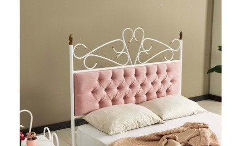 Pedesa Metal Ferforje Çift Kişilik Karyola 160*200 cm (Pembe-Beyaz)
