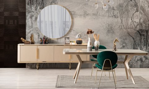 Paris Yemek Masası ve 6 Sandalye (Krem)